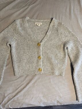 A New Day Light Gray Cropped V-Neck Button Cardigan